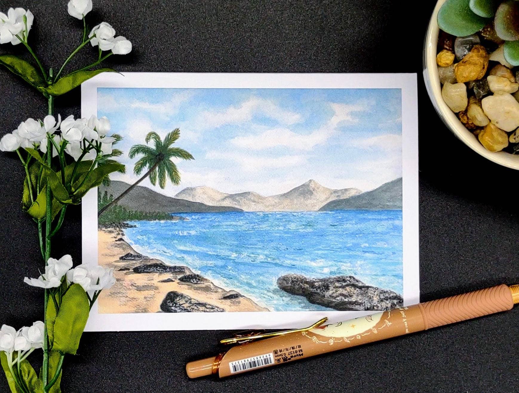 Kathryn Paul Fine Art - Wholesale Stationery/Notecard Set - Tropical Watercolor Notecard Set with Beach and Palm Trees4