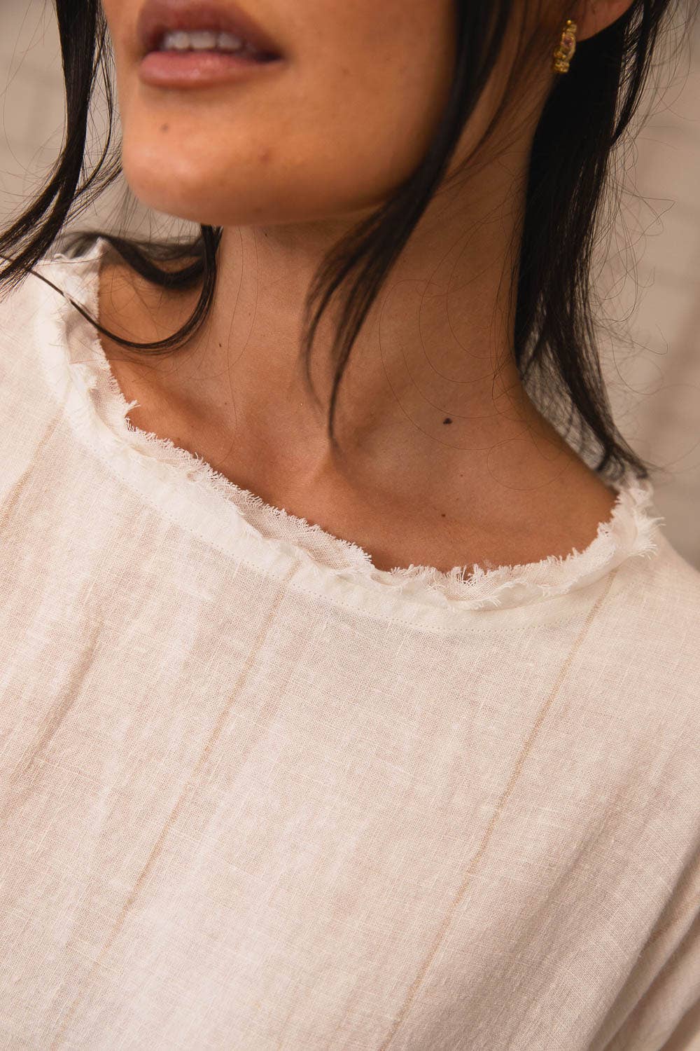 The Carter Malle Linen Dress - Off White w' Nutmeg for wholesale on Faire4