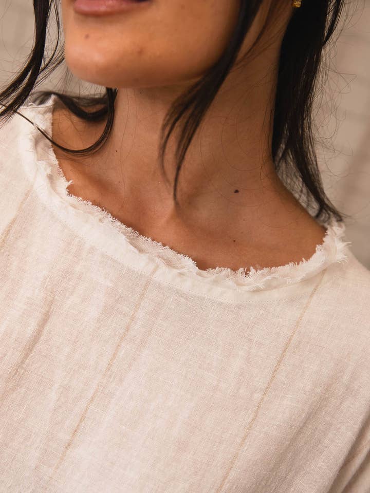 The Carter Malle Linen Dress - Off White w' Nutmeg for wholesale on Faire4