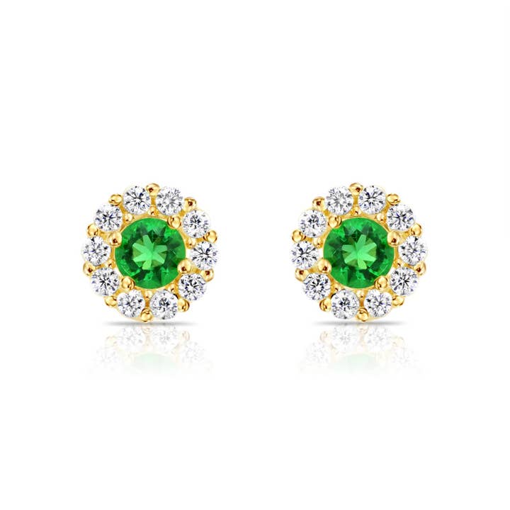 14k Gold Halo Birthstone Stud Earrings - Screwback (All 12 Colors Available) for wholesale by Paris Jewelry
