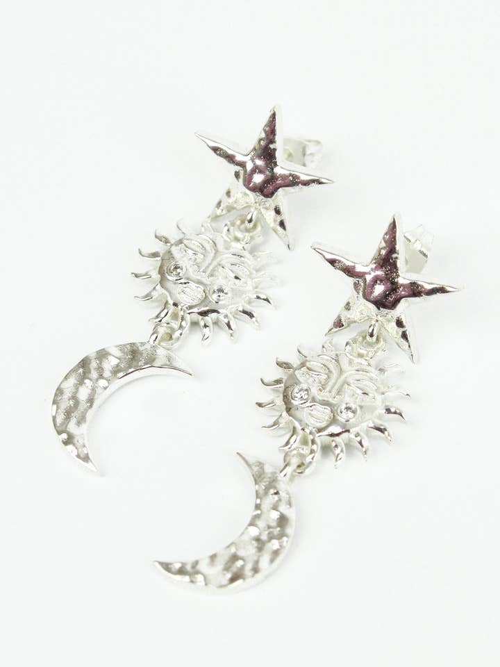 SILVER CELESTIAL DROP EARRINGS for wholesale by My Doris