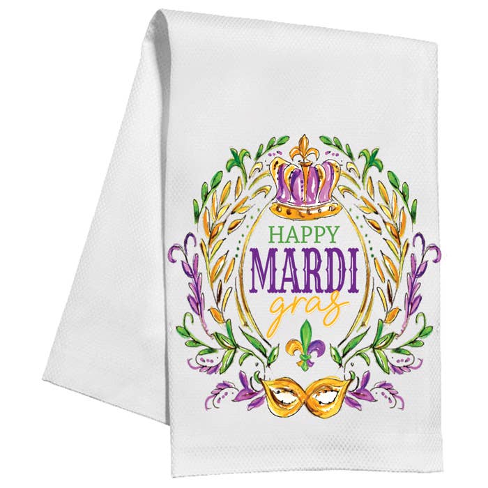 Happy Mardi Gras Crown Kökshandduk för wholesale av RosanneBeck Collections