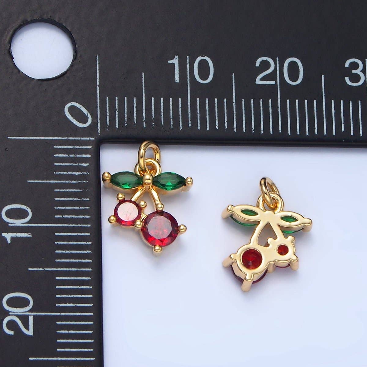 Aim Eternal - Wholesale Individual Charm/Pendant - 24K Gold Filled Red CZ Cherry Fruit Mini Charm | X8491