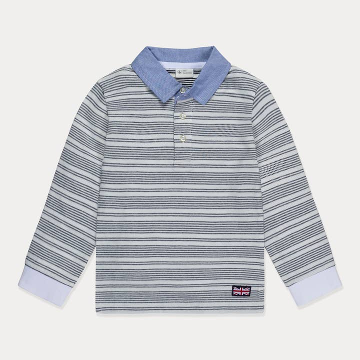 Toddler Boys Long Sleeve Polo Shirt, Cotton Striped Toddler Polo Shirt for wholesale by Mini Wardrobes