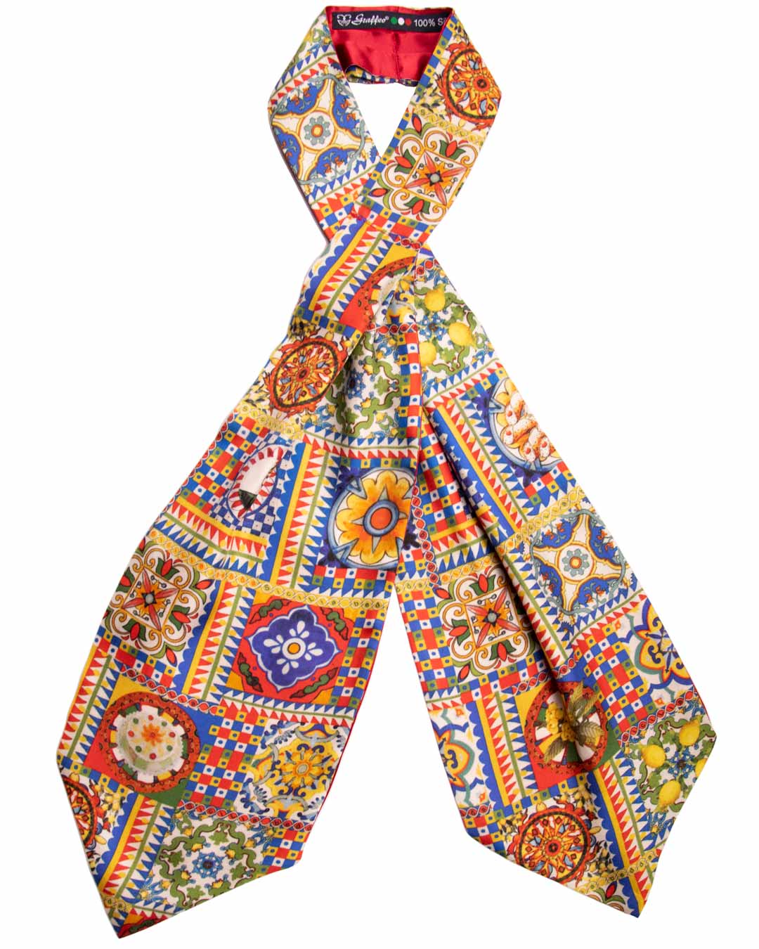 Graffeo Cravatte – wholesale Necktie – Men’s – Sicilian Ascot in Multicolor Majolica Print Silk Twill AS560