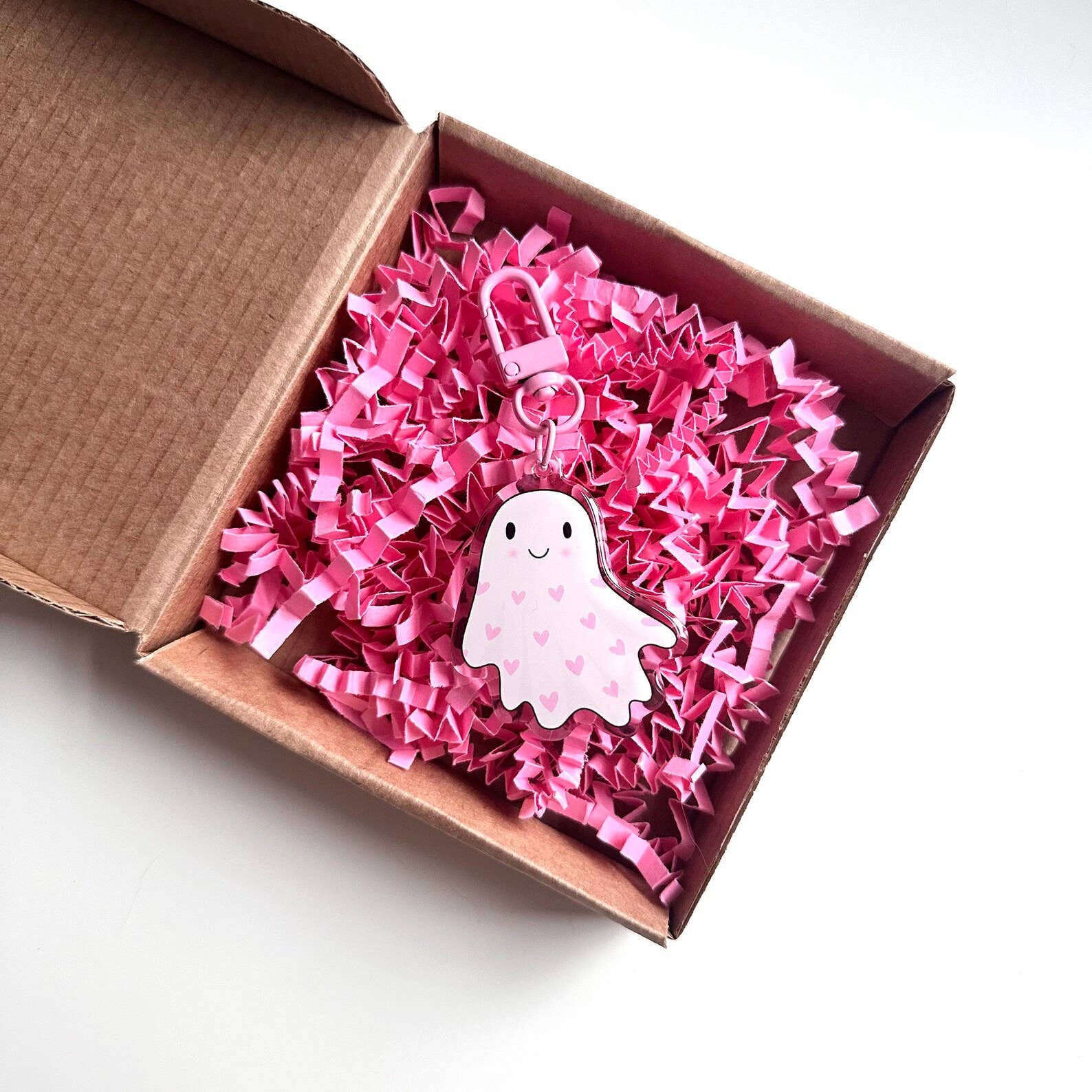 Dolly’s Doodles – wholesale Keychain – Women's – Ghost Keyring Hearts Pink Spooky Cute Gift