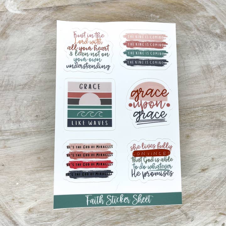 Faith Sticker Sheet, Vinyl Stickers, 6x4 in. for wholesale by Savannah and James Co