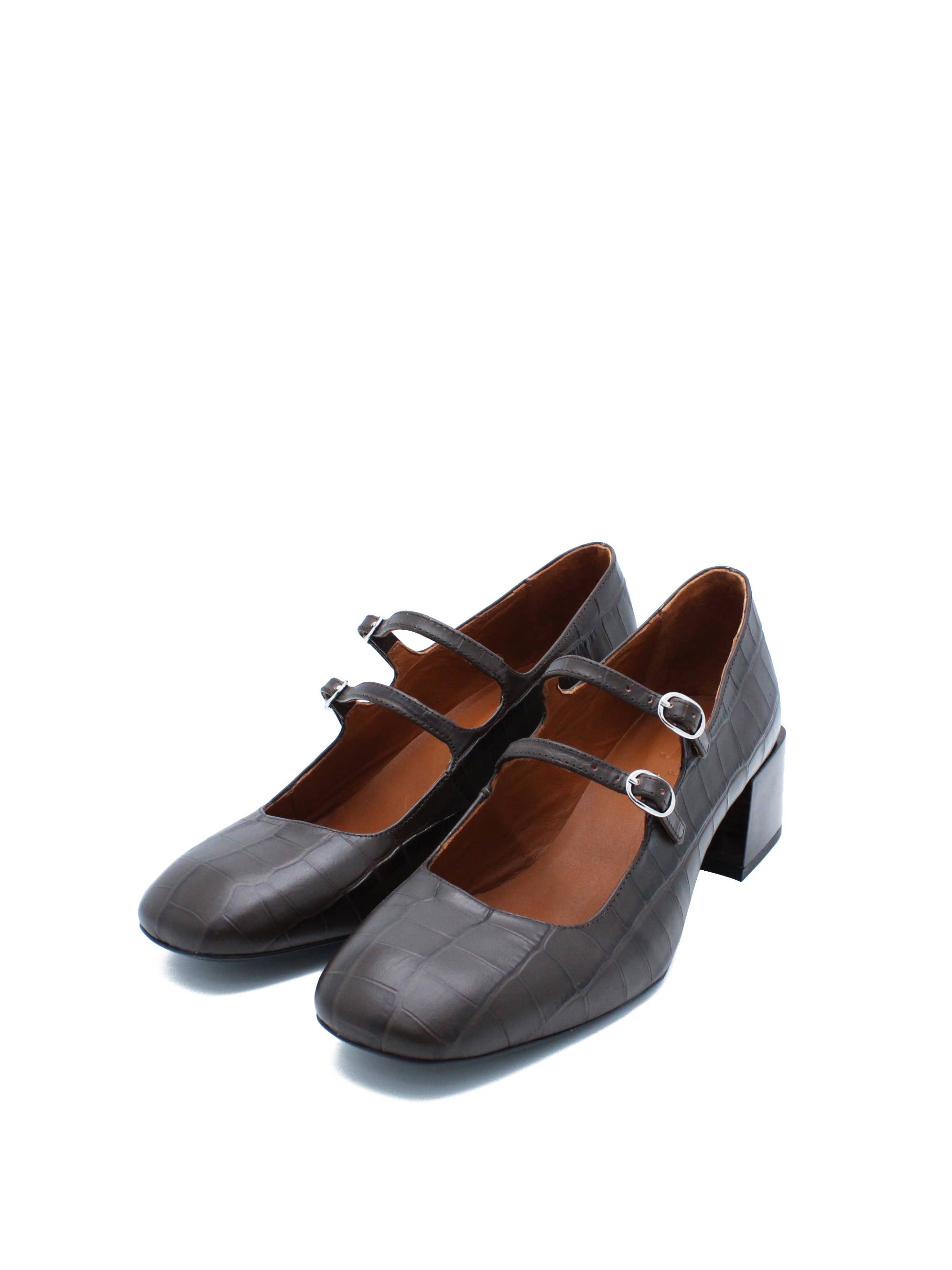 JJ HEITOR SHOES - Wholesale Low Heels - Women's - PARIS BROWN CROCO MARY JANE2