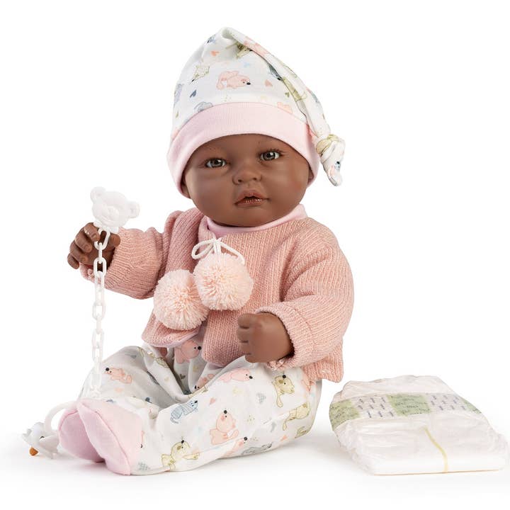 Newborn Doll Martina Mulatto 42 cm with Diaper Bag for wholesale by La Tienda de Muñecas
