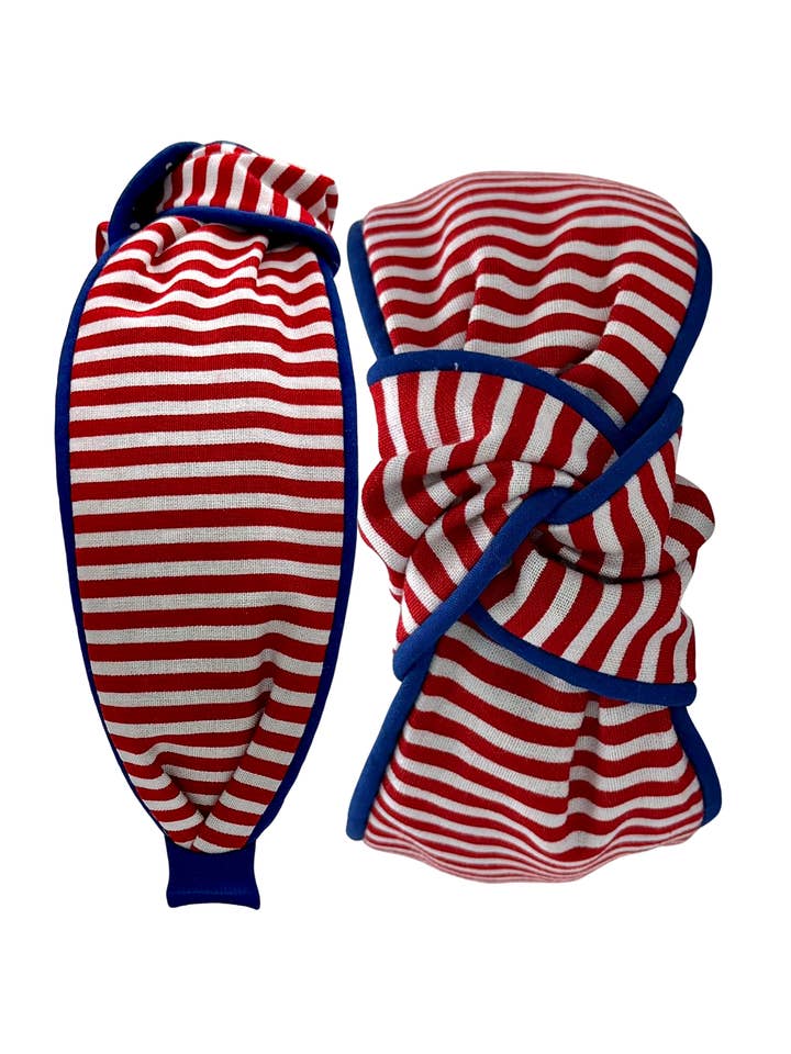 Red Stripe with Blue Piping for wholesale by Pretty Happies