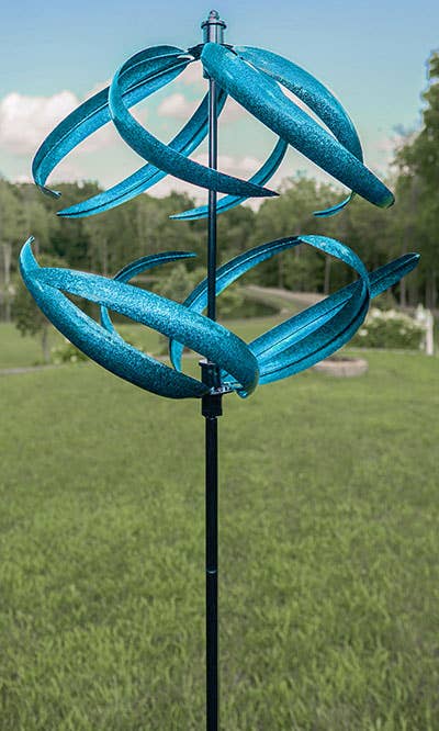 BestNest Inc - Wholesale Outdoor Ornament/Decor - Marshall Kinetic Sphere Wind Spinner, Blue, 81.5"H0
