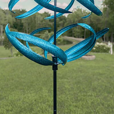 BestNest Inc - Wholesale Outdoor Ornament/Decor - Marshall Kinetic Sphere Wind Spinner, Blue, 81.5"H