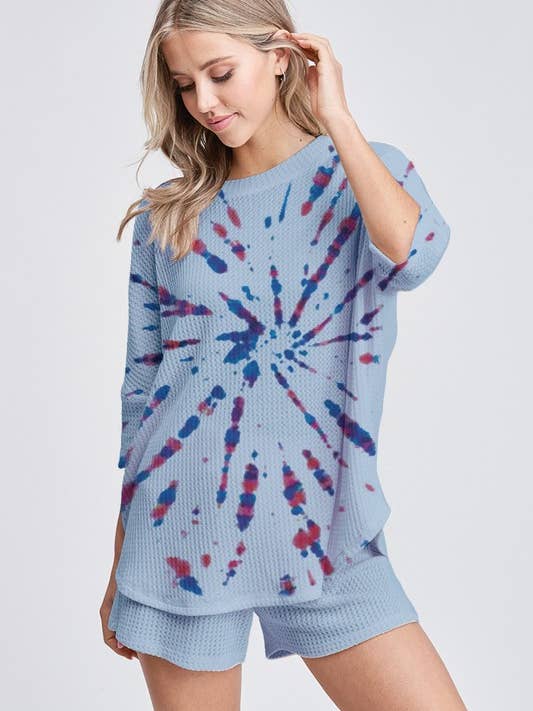 Tie dye Waffel set met korte mouwen met Amerikaanse vlag voor wholesale door MintChoco