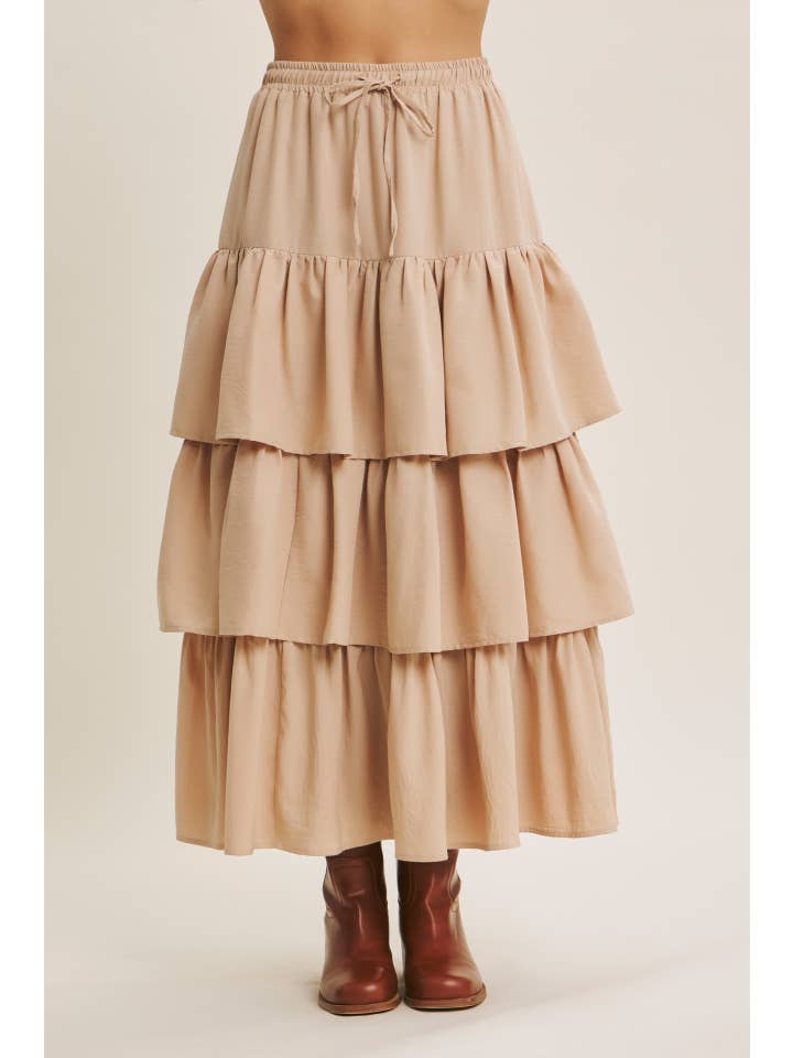 in february - Wholesale Skirt - Women's - BRINGS MOVEMENT AND COMFORT TIERED RUFFLE MAXI SKIRT1