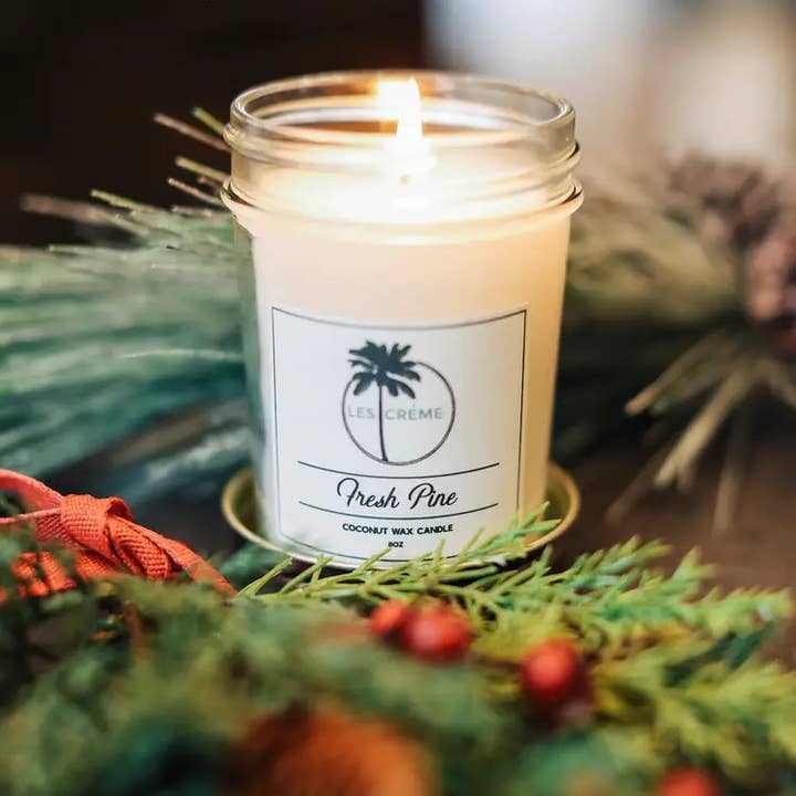 Funny Flames Candle Co - Les Creme – Großhandel Kerze im Glas / gefüllte Kerze – Frische Kiefer Bio Kokosnuss-Wach
