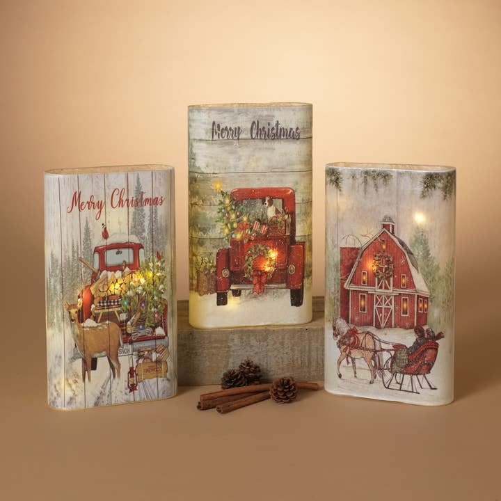 Promos The Gerson Company 12"H B/O Lighted Glass Holiday Des for wholesale by The Gerson Companies