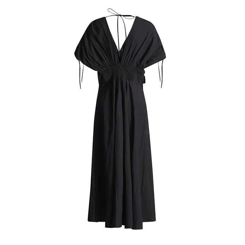 Branco SY185 Elegante Vestido Longo com Colagem Floral com Decote em V e Cintura Alta para venda a revendedores na Faire4