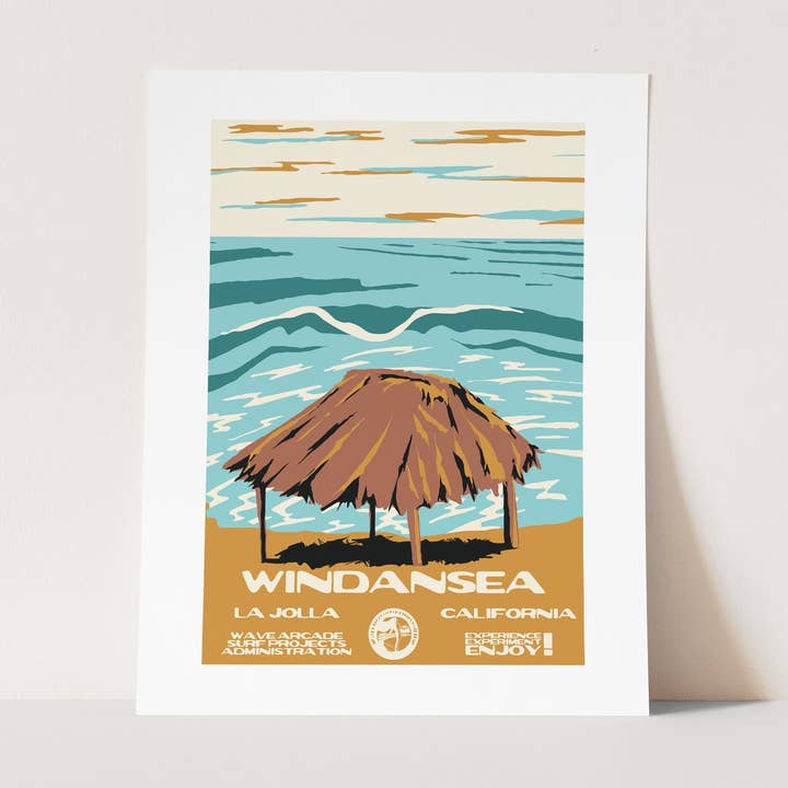 Windansea WPA Surf Poster | Vintage La Jolla Art Print for wholesale by WAVE ARCADE