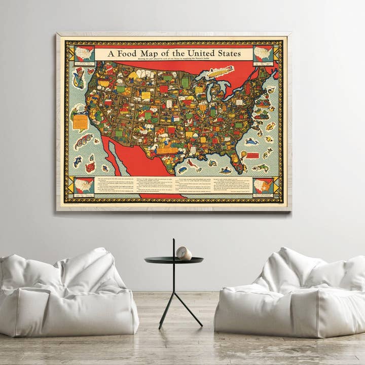 OldCityPrints - Old Maps and Posters - Venta al por mayor Pósteres - Mapa de Alimentos de los Estados Unidos Mapa Vintage 1932 Póster Vintage | Impresión de Arte de Pared de Mapa Vintage | Impresión de Póster Grande | Decoración de Pared para el Hogar1