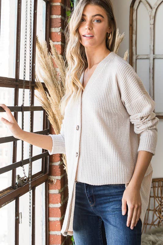 HEIMISH - Wholesale Cardigan - Women's - EJ6729-10 SOLID WAFFLE BUTTON DOWN CARDIGAN6