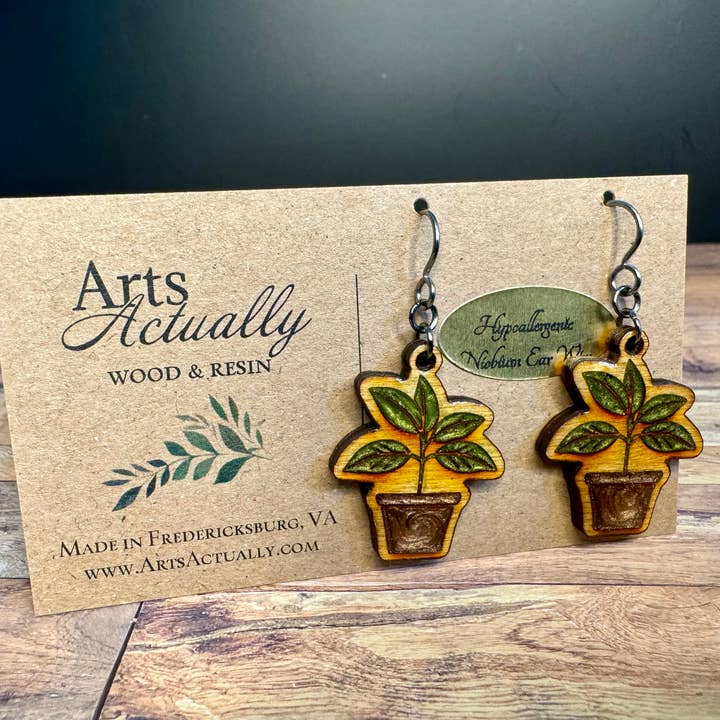 Planta em Vaso: Brincos de Madeira e Resina *Hipoalergénicos* por atacado de Arts Actually