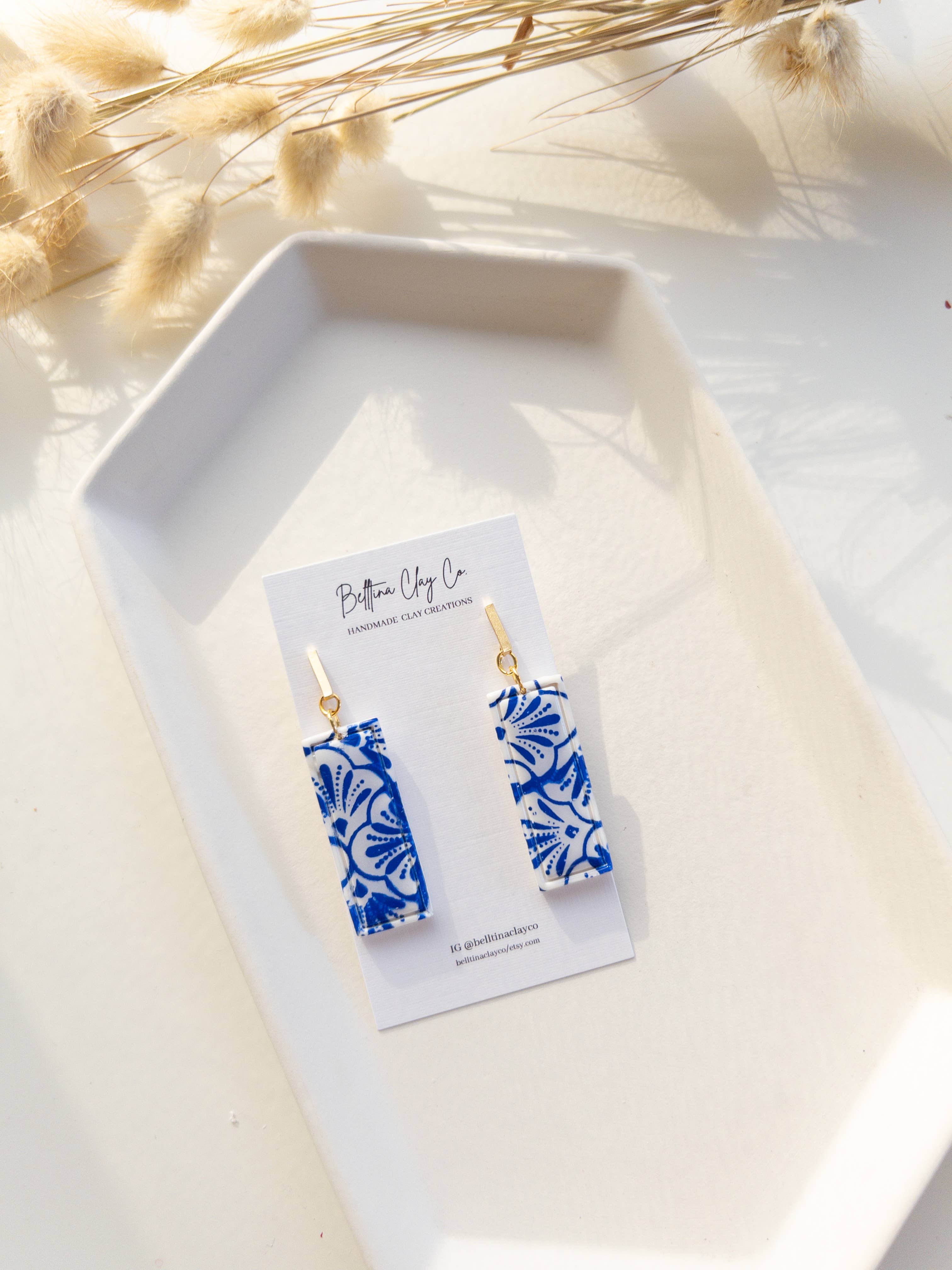 Belltina Clay Co. - Wholesale Dangle Earrings - Aqua White and Blue Clay Earrings1