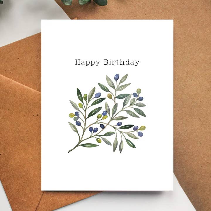 Olive Branch Happy Birthday Greeting Card for wholesale by Balsam Paper Co