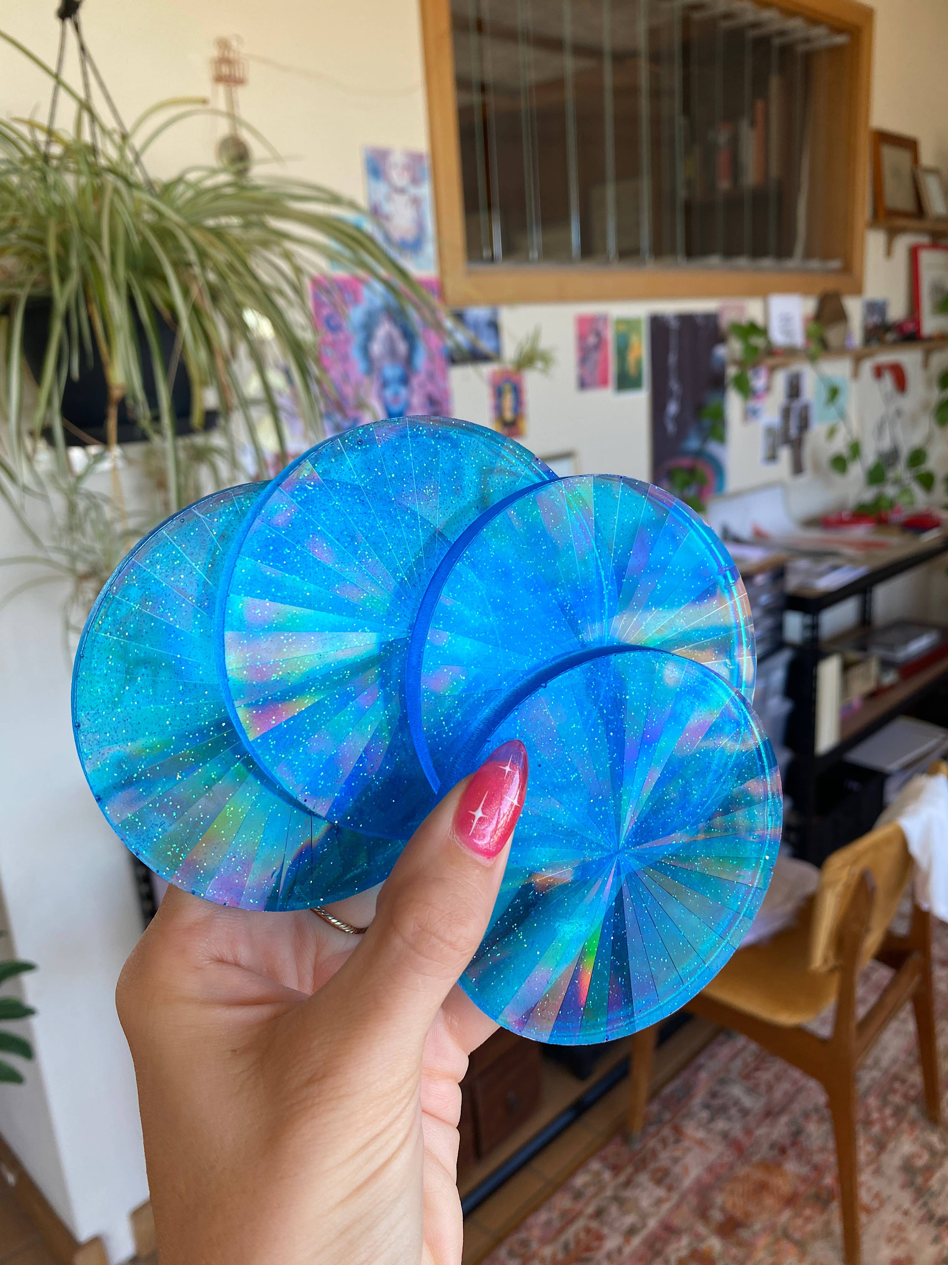 Rosemilk Resin - Wholesale Coasters - Holographic Blue Coaster1