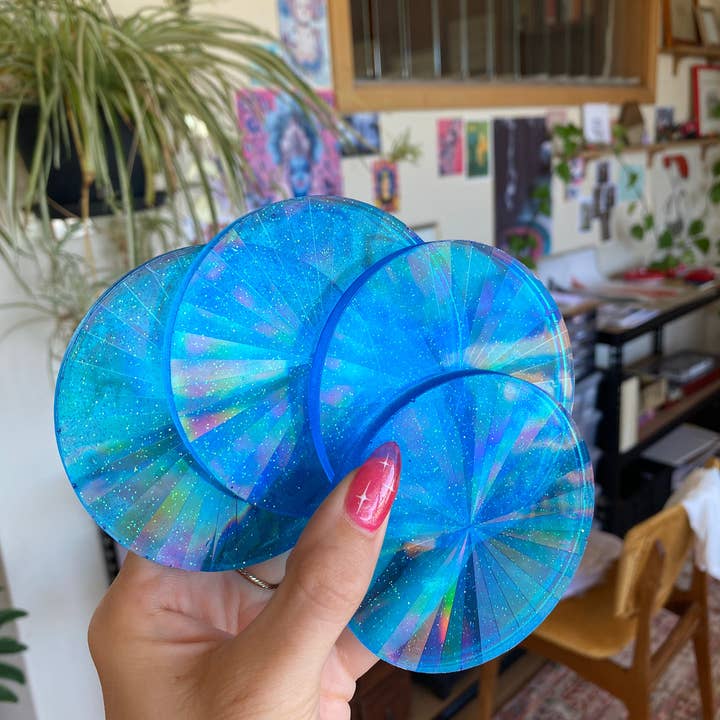 Rosemilk Resin - Wholesale Coasters - Holographic Blue Coaster1
