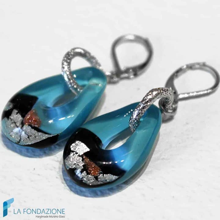 Orecchini Goccia Sparkling Argento in vetro di Murano per la vendita all'ingrosso da parte di La Fondazione - Handmade Murano Glass
