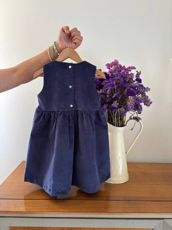 Maria Jasmim Baby & Child - Wholesale Dress Set - Baby - Navy Blue Corduroy Dress and White Muslin Blouse with Lace Collar3