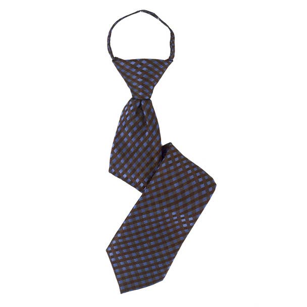 Boy's 14" Checkered Brown Zipper Tie for wholesale by Selini New York