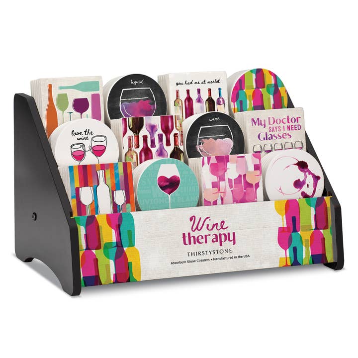 Expositor de posavasos individual preempaquetado «Wine Therapy» para venta al por mayor de CounterArt/Highland Home/Thirstystone/CoasterStone