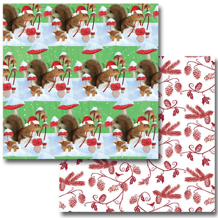 Wrap reversível com cogumelos e esquilos de inverno por atacado de Allport Editions