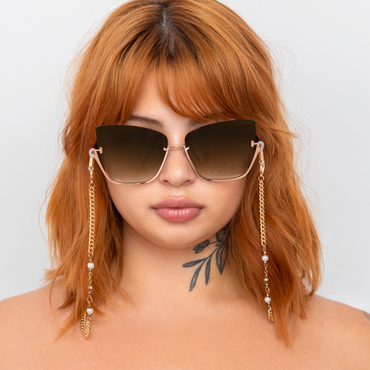 TOPFOXX – wholesale Sunglasses – Women's – Vixen - Brown Lens Gold Frame Metal Cateye Sunglasses3