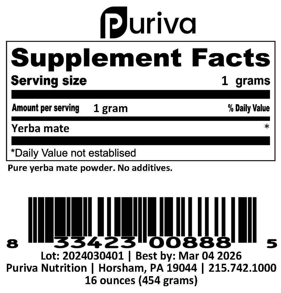 Puriva Nutrition - Wholesale Protein/Superfood Powder - Yerba Mate powder, 1 pound, by Puriva Nutrition3