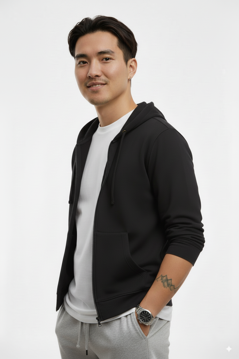 Schwarz UNISEX FLEECE REISSVERSCHLUSS-KAPUZENPULLOVER für den Großhandel auf Faire2