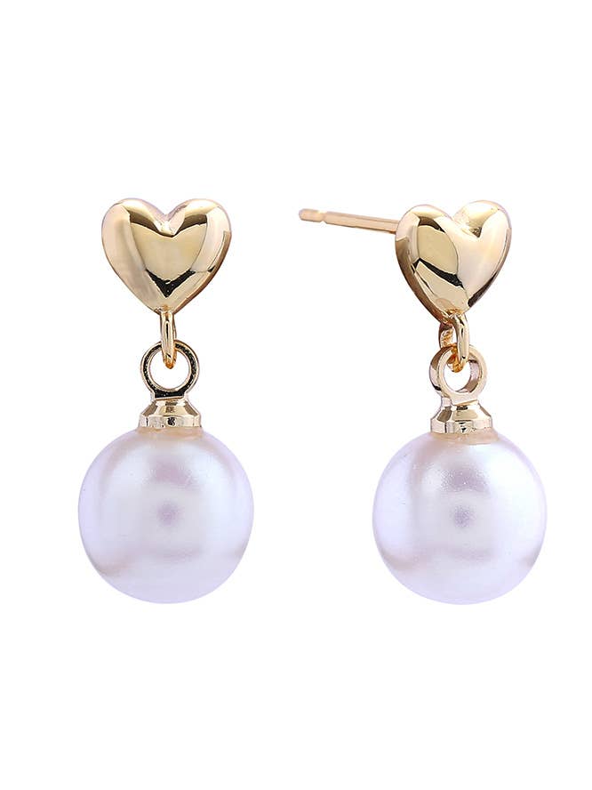 14K Pearly Heart Post Earring for wholesale by Hana
