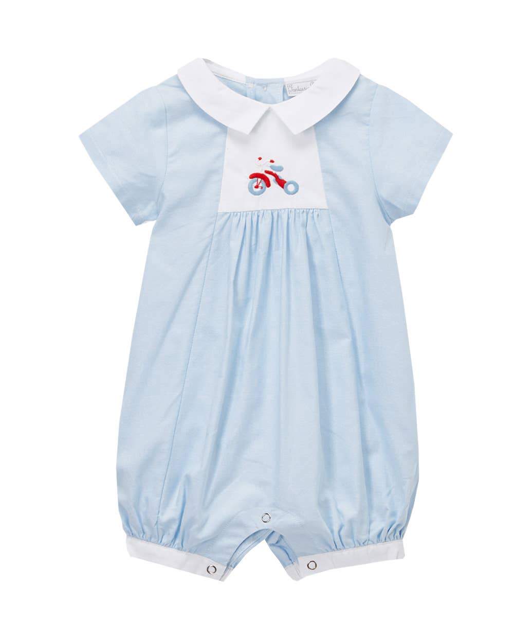 Smocked Bebe – wholesale Byxdress - Baby – Blå trehjuling broderad romper0
