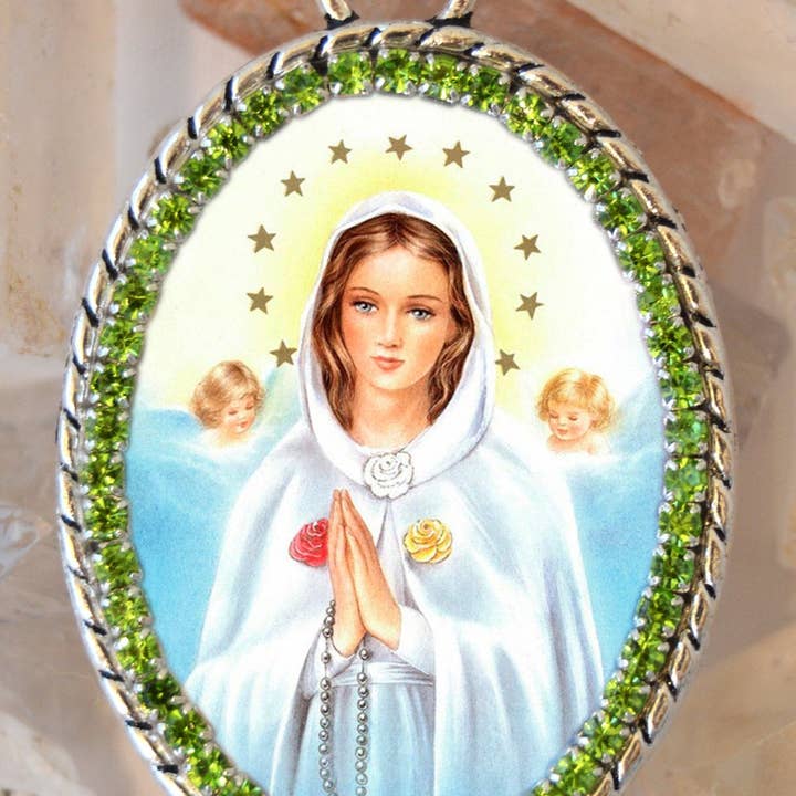 MariaSantissimaShop – wholesale Hänge-/berlockhalsband – Jungfru Maria Mystiska Rose eller Maria Rosa Mystica handgjorda halsband katolska kristna religiösa smycken medalj hänge2