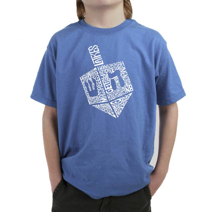 LA Pop Art - Venta al por mayor Camiseta serigrafiada - Niños - Hanukkah Dreidel - Camiseta Word Art para niño3