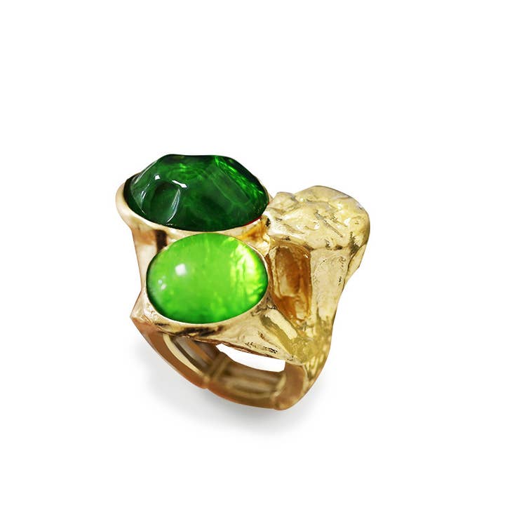 AMORINO SRL - Wholesale Multi-Stone Ring - LARGE ELASTIC RING TRIO WITH RESIN STONE - NY24108B8932