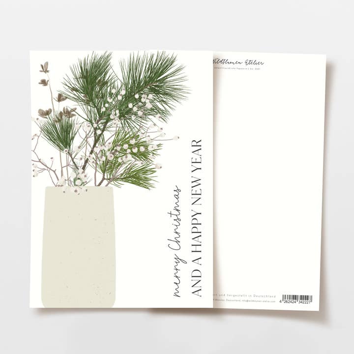 Biglietto di Natale Vaso merry Christmas, certificato FSC per la vendita all'ingrosso da parte di Wildblumen Atelier