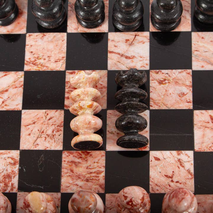 NOVICA - Wholesale Board Game - Black And Pink Challenge Small Marble Chess Set (7.5 In.)