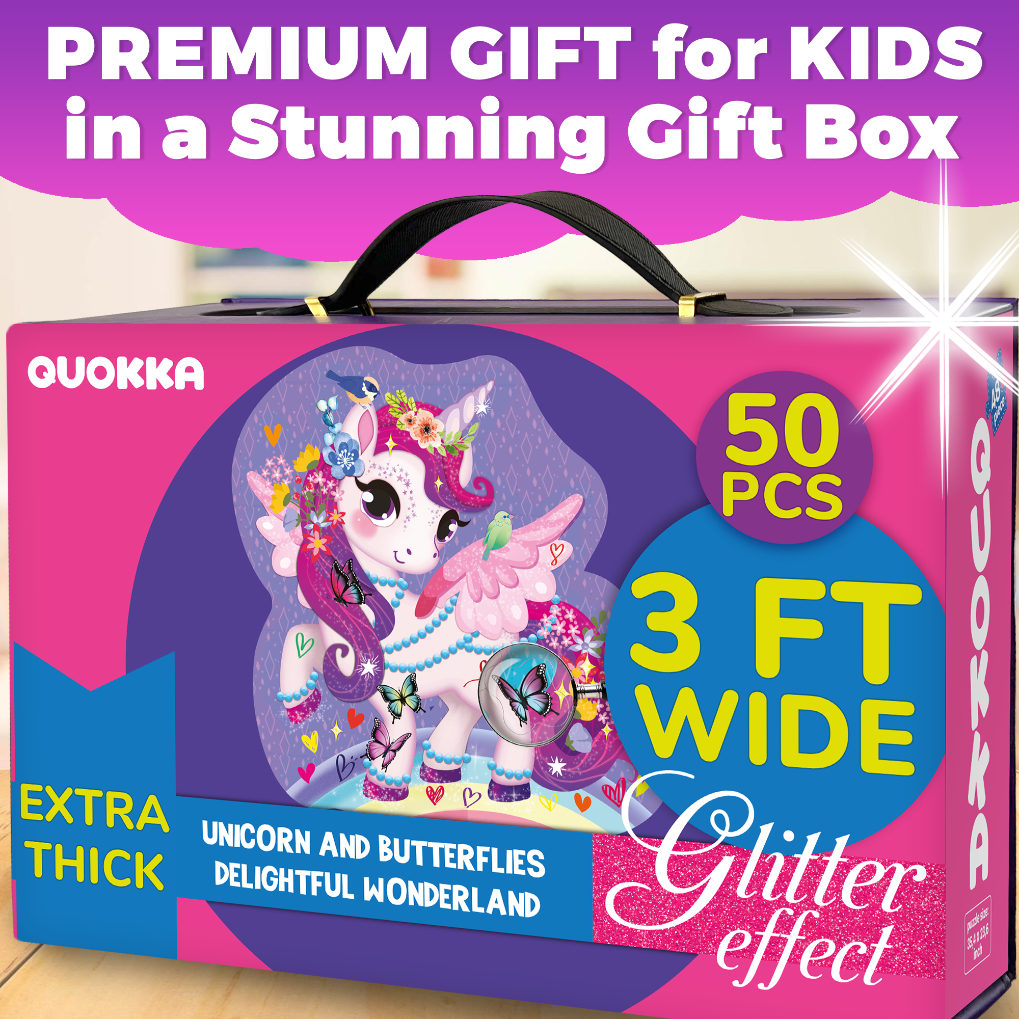 QUOKKA - Wholesale Puzzle - Kids - Unicorn Glitter Shaped Floor Puzzle for Kids1