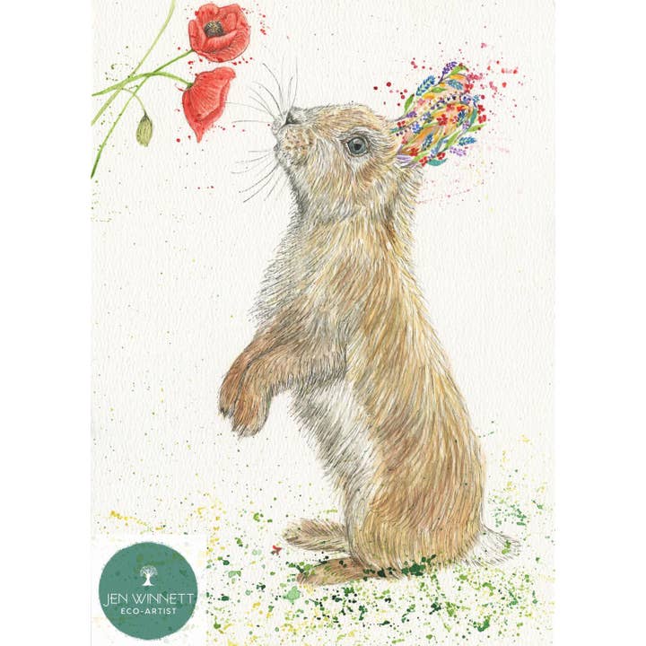 Rosetta the Rabbit Signed watercolour art animal print for wholesale by Jen Winnett Eco Artist