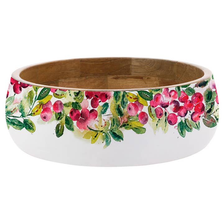 10" Dia Cranberry Wreath Mango Wood Bowl Christmas for wholesale by Boston International