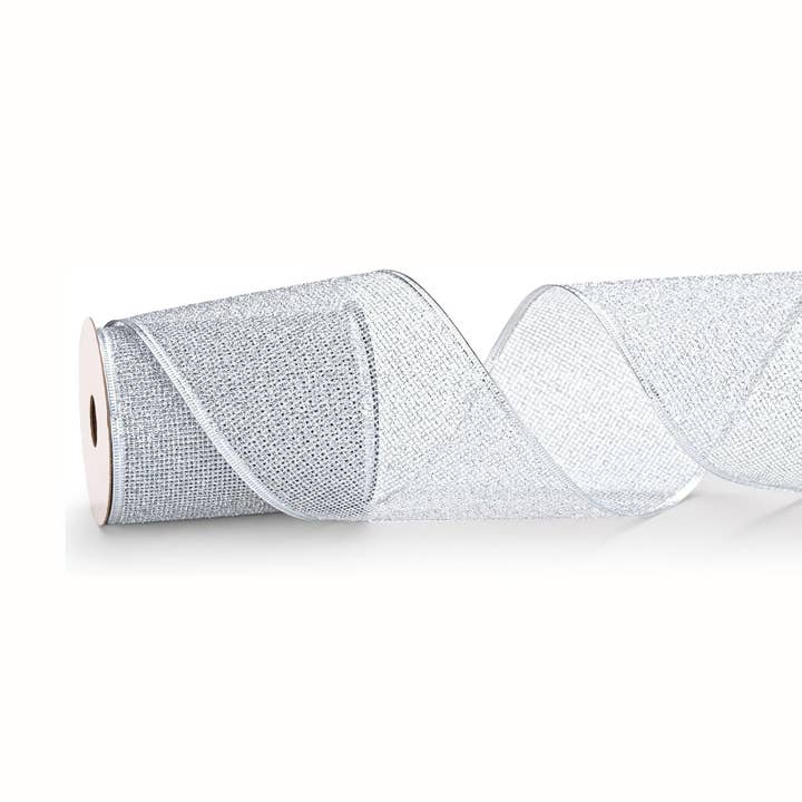 Christmas Wired Ribbon Silver Glitter Burlap Ribbon for Topper Bow, 4'' x 10 Yds for wholesale by Posh Paper
