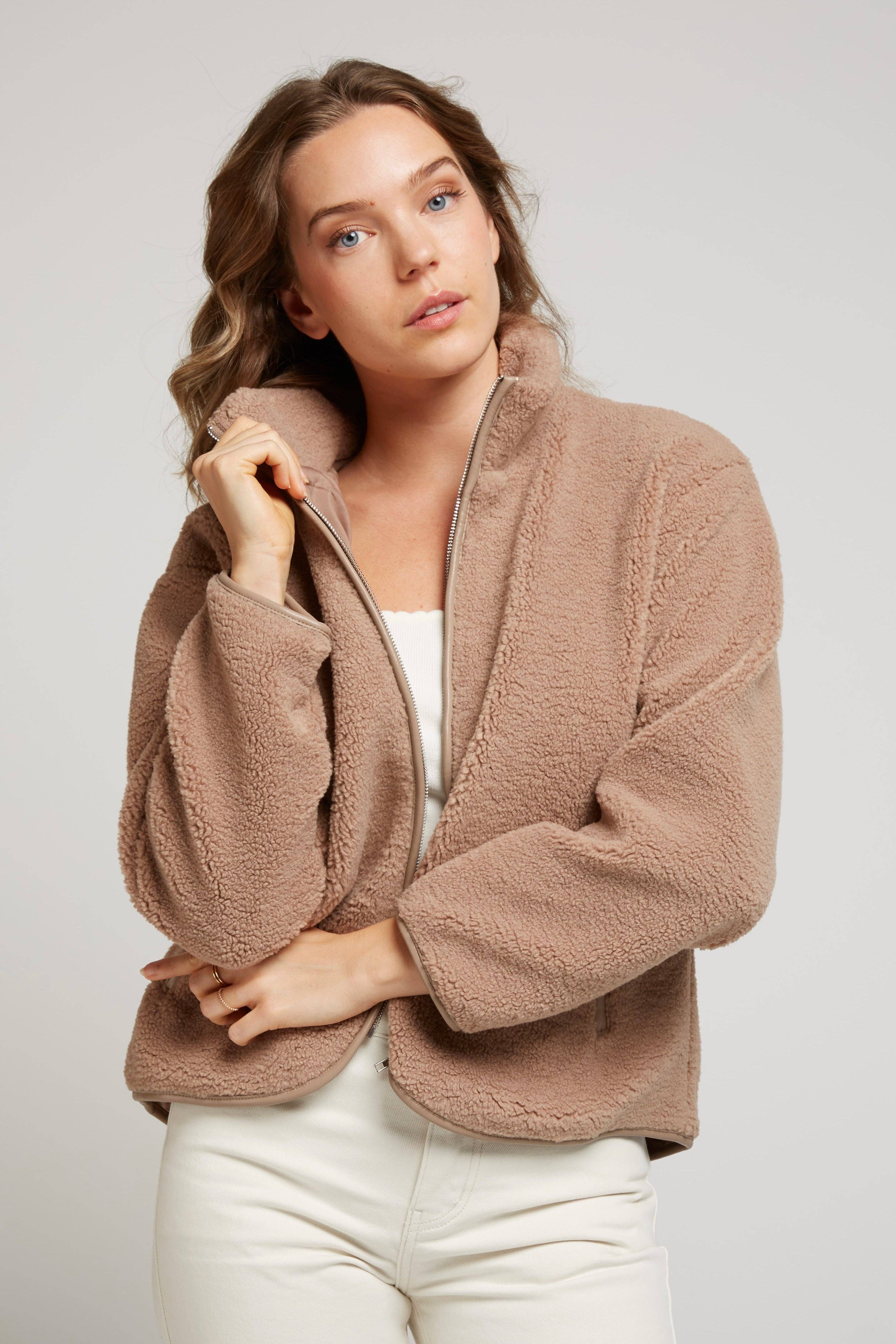 Andy & Lucy - Wholesale Jacket - Women's - VODKA - Faux leather-trimmed fleece jacket4