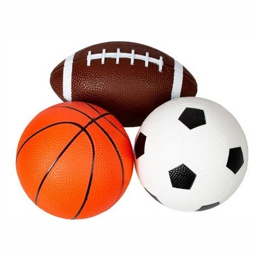 Confezione da 3 palloni sportivi da 12,7 cm: pallone da basket, calcio e calcio per la vendita all'ingrosso da parte di New Bounce